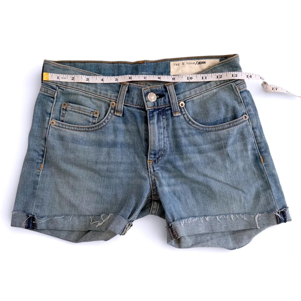 Rag‎ & Bone Light Wash Cuffed Jean Shorts 24 Blue Denim Low Rise Wiley Casual